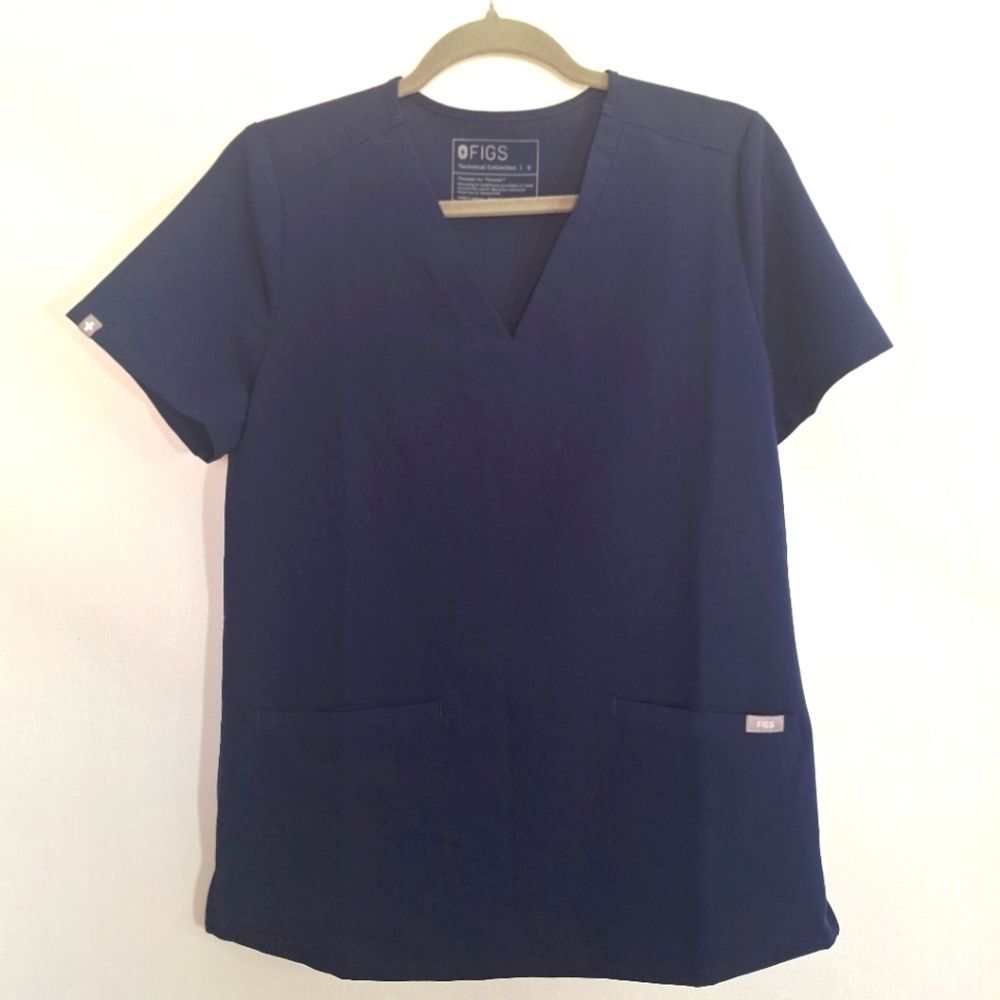 FIGS Short Sleeve Scrub Top Navy Blue Pockets Medical Nurse Small Womens